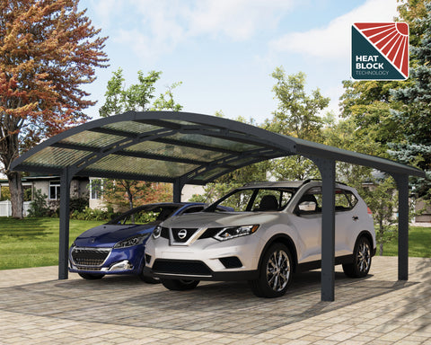 CANOPIA by PALRAM Arizona Wave 19 ft. x 16 ft. Grey Double Arch Shape Carport with Corrugated Roof Panels