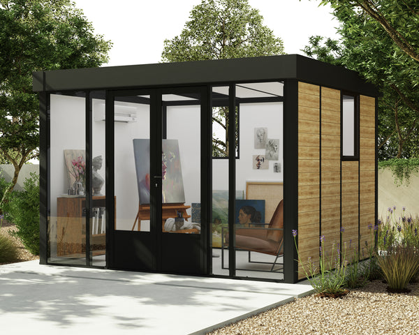 Copenhagen 10 ft. x 12 ft. Garden Office Kit - Black Structure & Clear Glazing