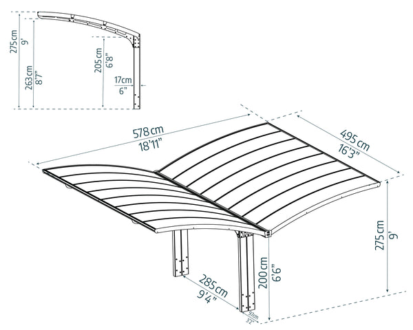 CANOPIA by PALRAM Arizona Wave 19 ft. x 16 ft. Grey Double Wings Shape Carport with Corrugated Roof Panels