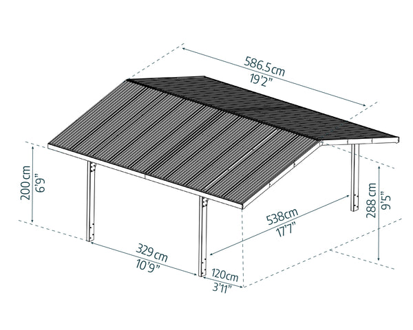 Canopia by Palram - Sydney 20 ft. x 20 ft. APEX Double Carport Kit - Black Frame